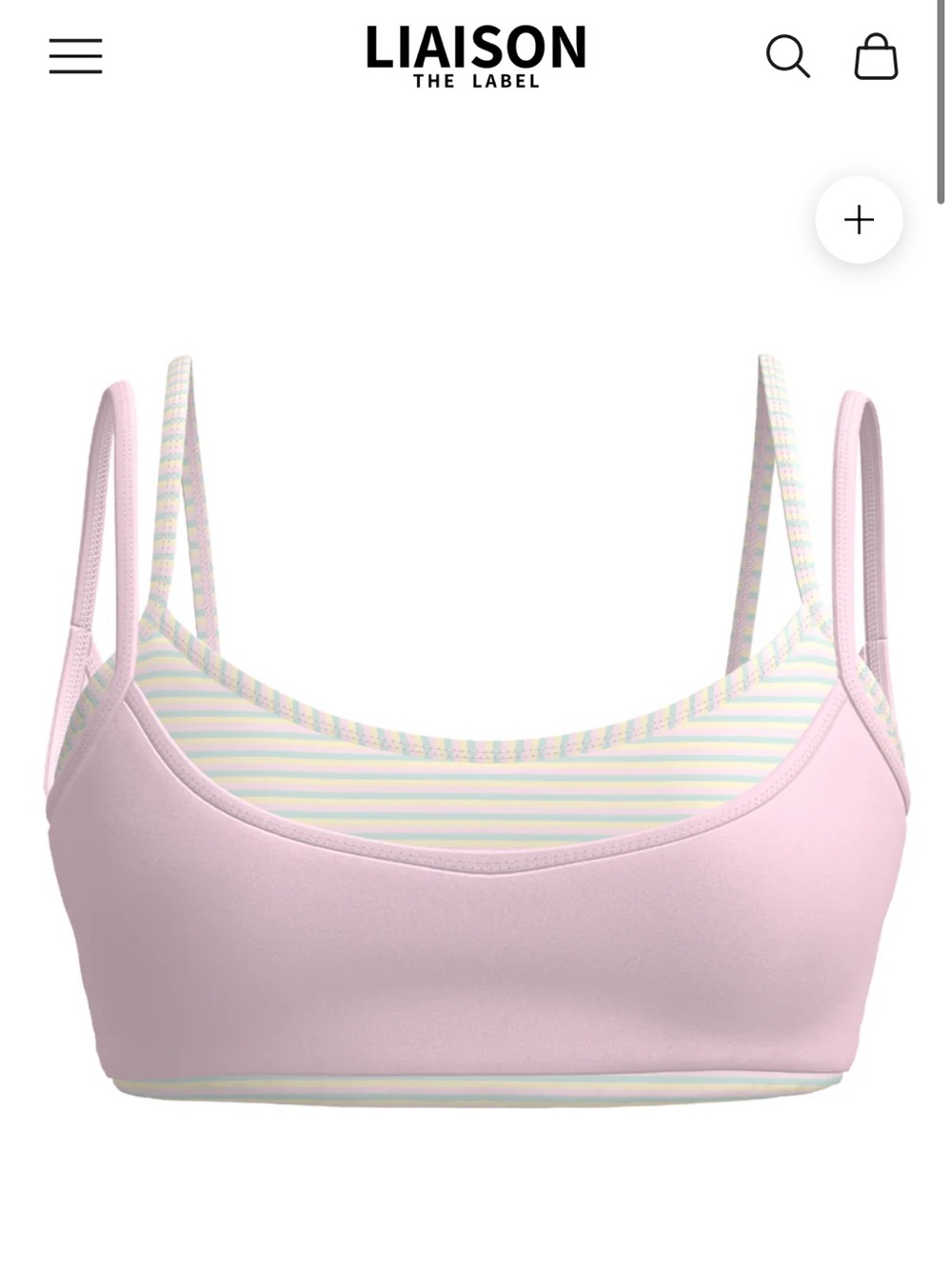 Liaison The Label Double Layer Scoop Bra Pink Soft Pink & Retro Stripes - Picture 2 of 6